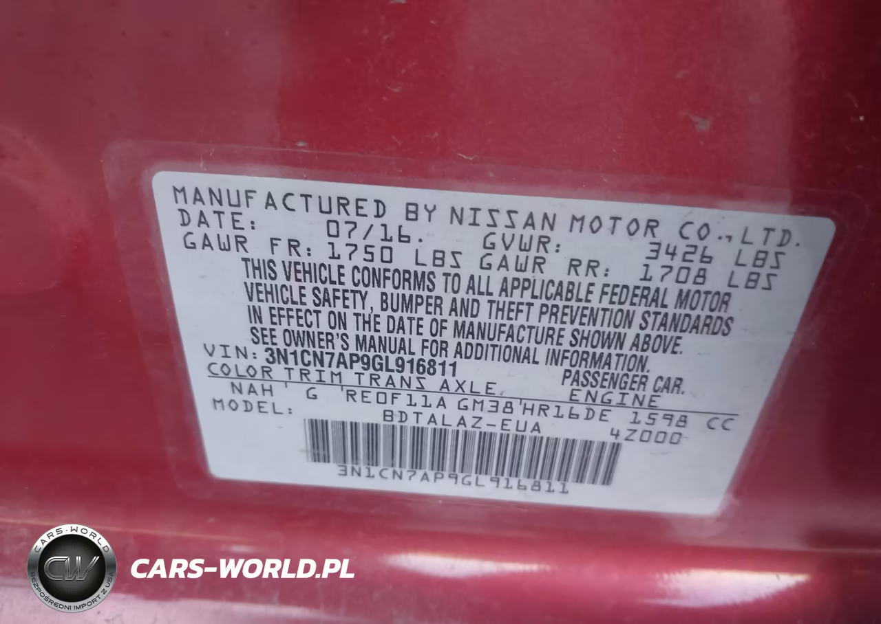 2016 Nissan Versa 1.6 S+ VIN:3N1CN7AP9GL916811 - 9