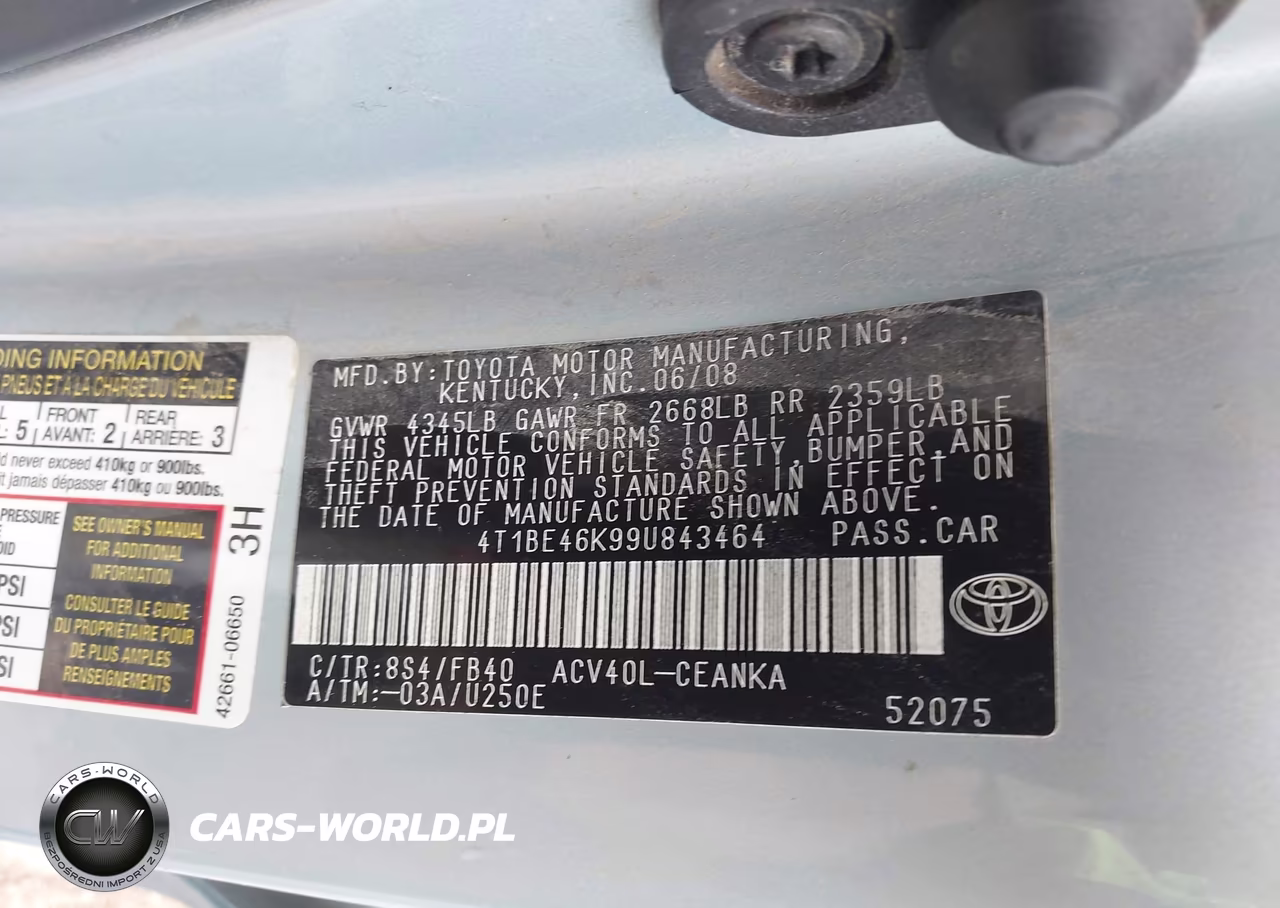 2009 Toyota Camry Le VIN:4T1BE46K99U843464 - 9