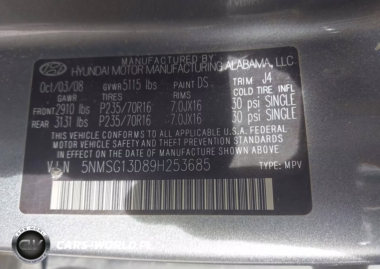 2009 Hyundai Santa Fe Gls VIN:5NMSG13D89H253685 - 9
