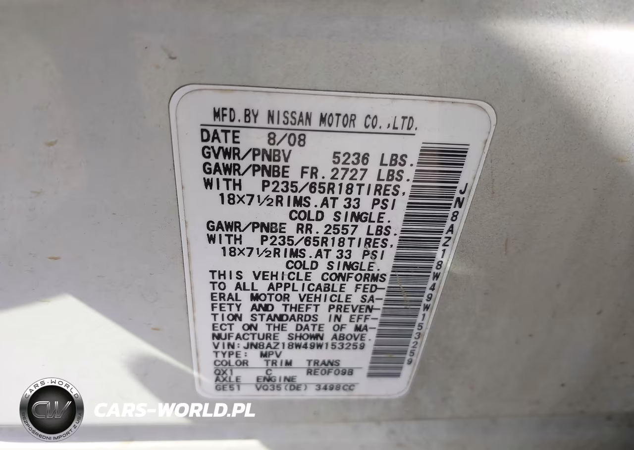2009 Nissan Murano Sl VIN:JN8AZ18W49W153259 - 9