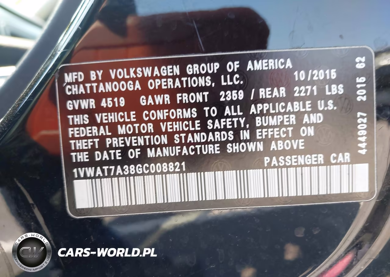 2016 Volkswagen Passat 1.8T S VIN:1VWAT7A38GC008821 - 9