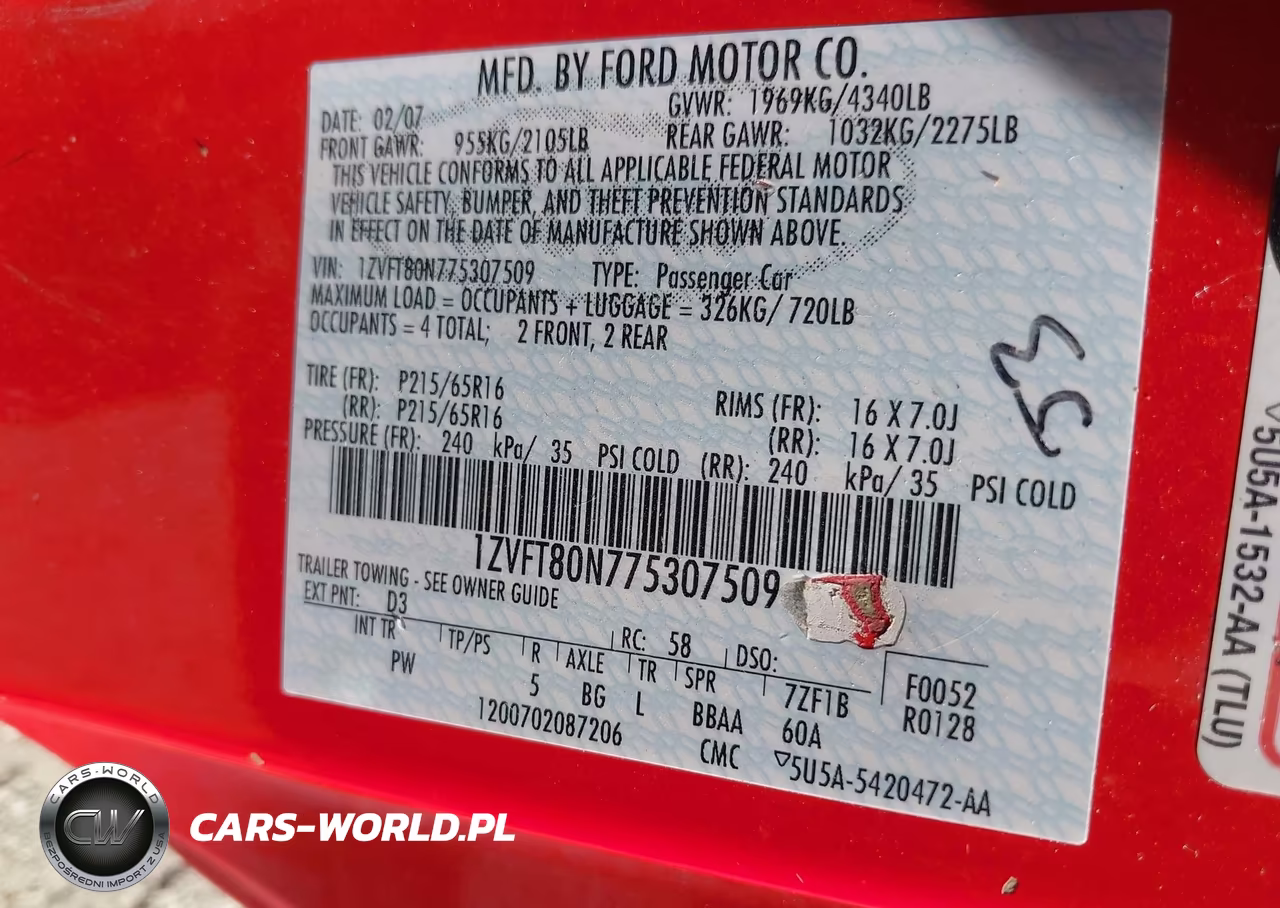 2007 Ford Mustang V6 Deluxe-V6 Premium VIN:1ZVFT80N775307509 - 9