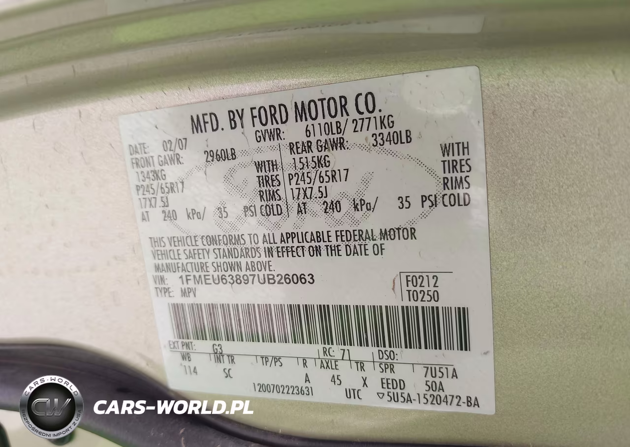 2007 Ford Explorer Xlt VIN:1FMEU63897UB26063 - 9