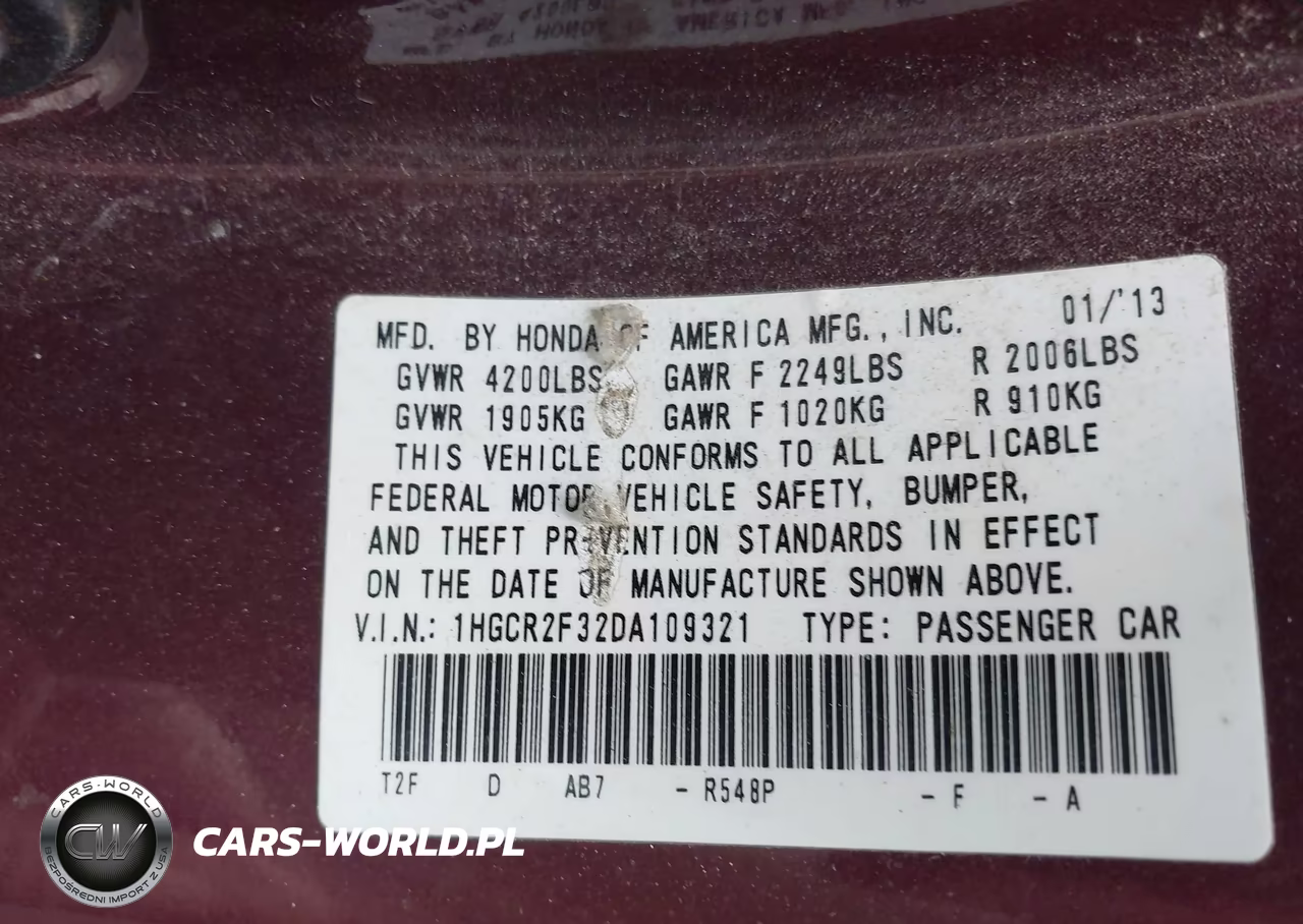 2013 Honda Accord Lx VIN:1HGCR2F32DA109321 - 9