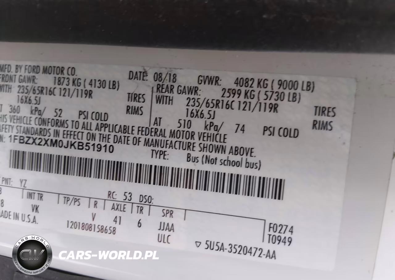 2018 Ford Transit-350 Xl VIN:1FBZX2XM0JKB51910 - 9