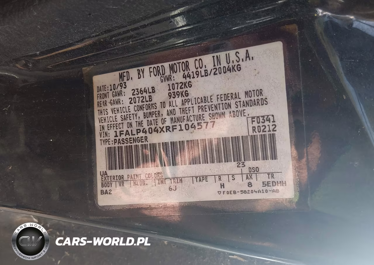 1994 Ford Mustang VIN:1FALP404XRF104577 - 9