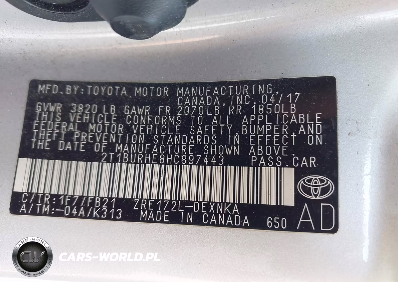 2017 Toyota Corolla Le VIN:2T1BURHE8HC897443 - 9