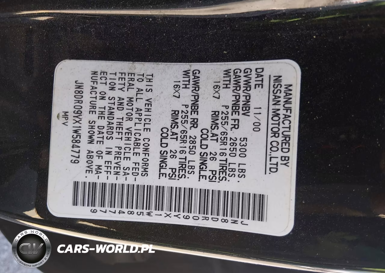 2001 Nissan Pathfinder Le VIN:JN8DR09YX1W584779 - 9