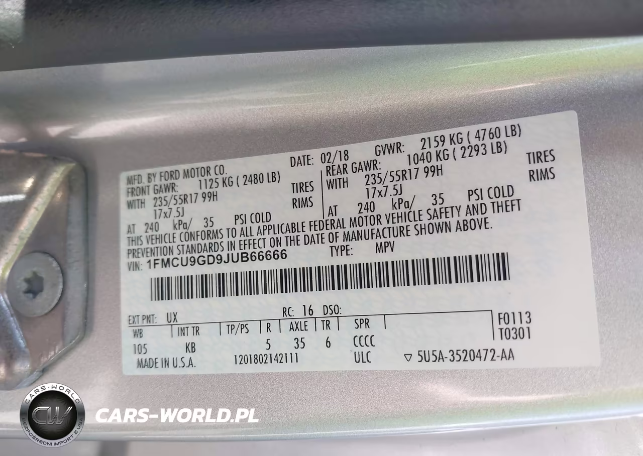 2018 Ford Escape Se VIN:1FMCU9GD9JUB66666 - 9