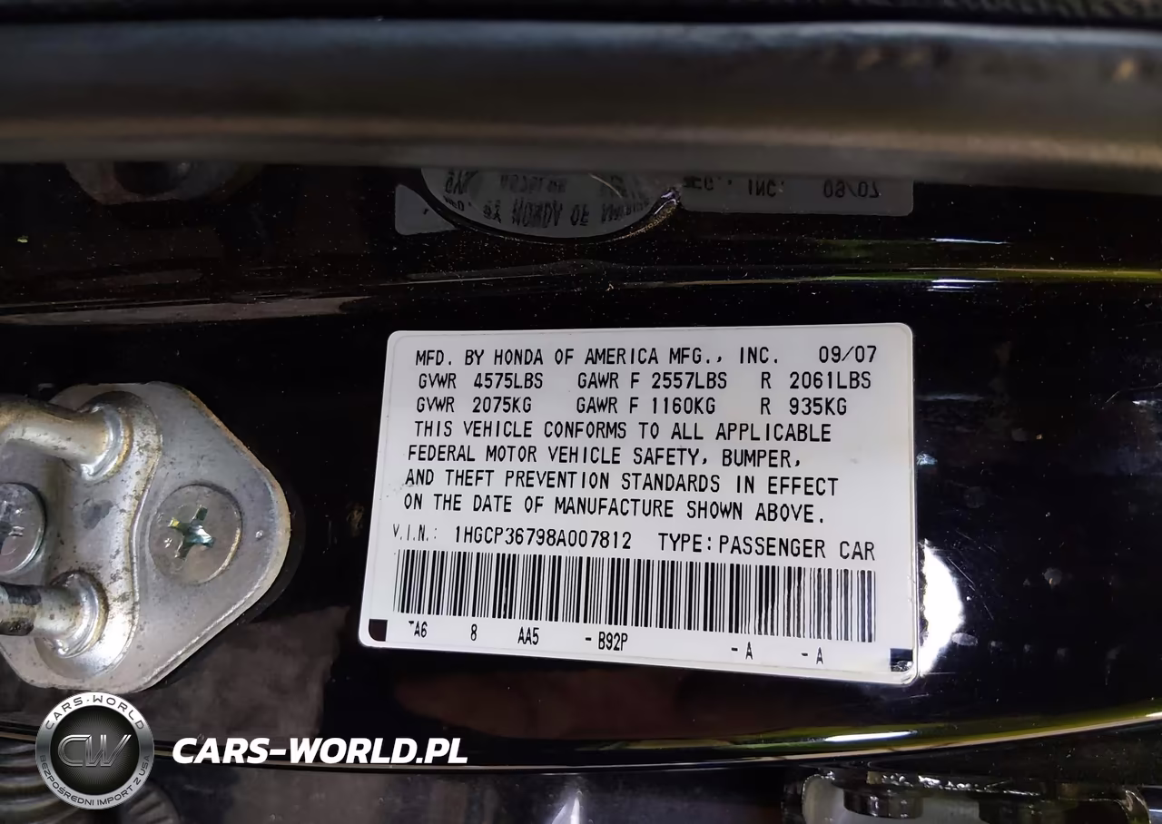2008 Honda Accord 3.5 Ex VIN:1HGCP36798A007812 - 9