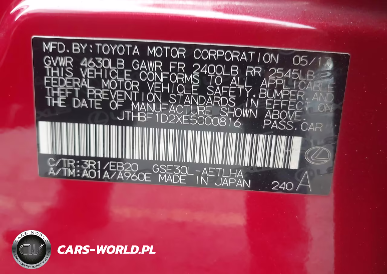 2014 Lexus Is 250 VIN:JTHBF1D2XE5000816 - 9