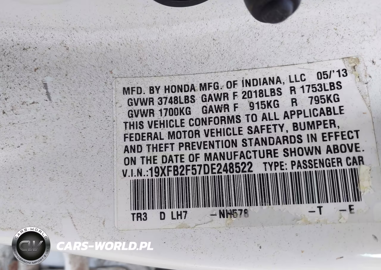 2013 Honda Civic Lx VIN:19XFB2F57DE248522 - 9
