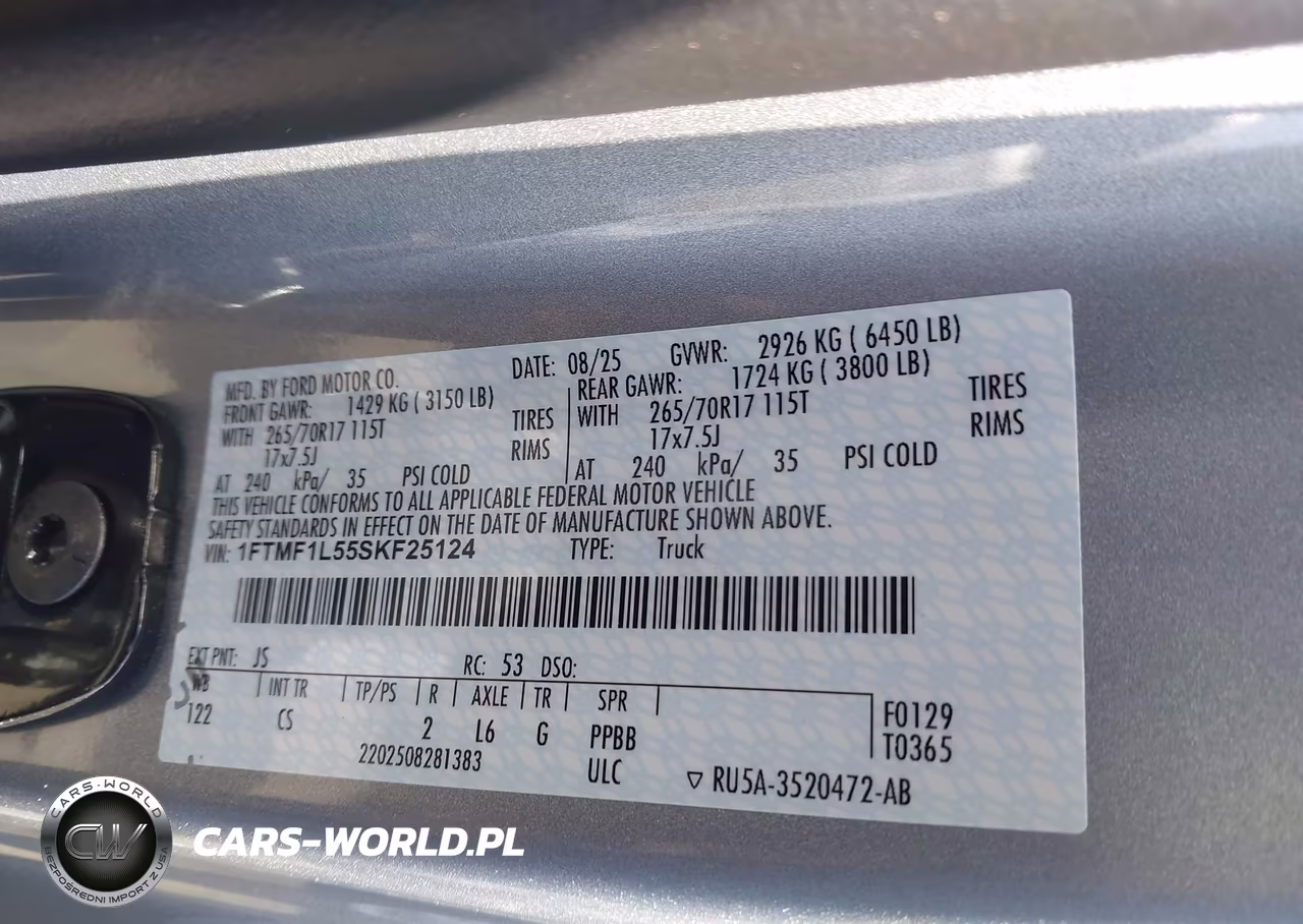 2025 Ford F-150 Xl VIN:1FTMF1L55SKF25124 - 9