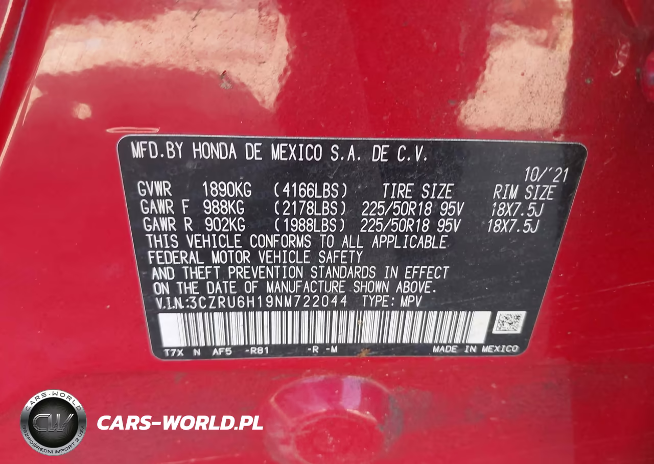 2022 Honda Hr-V Awd Sport VIN:3CZRU6H19NM722044 - 9
