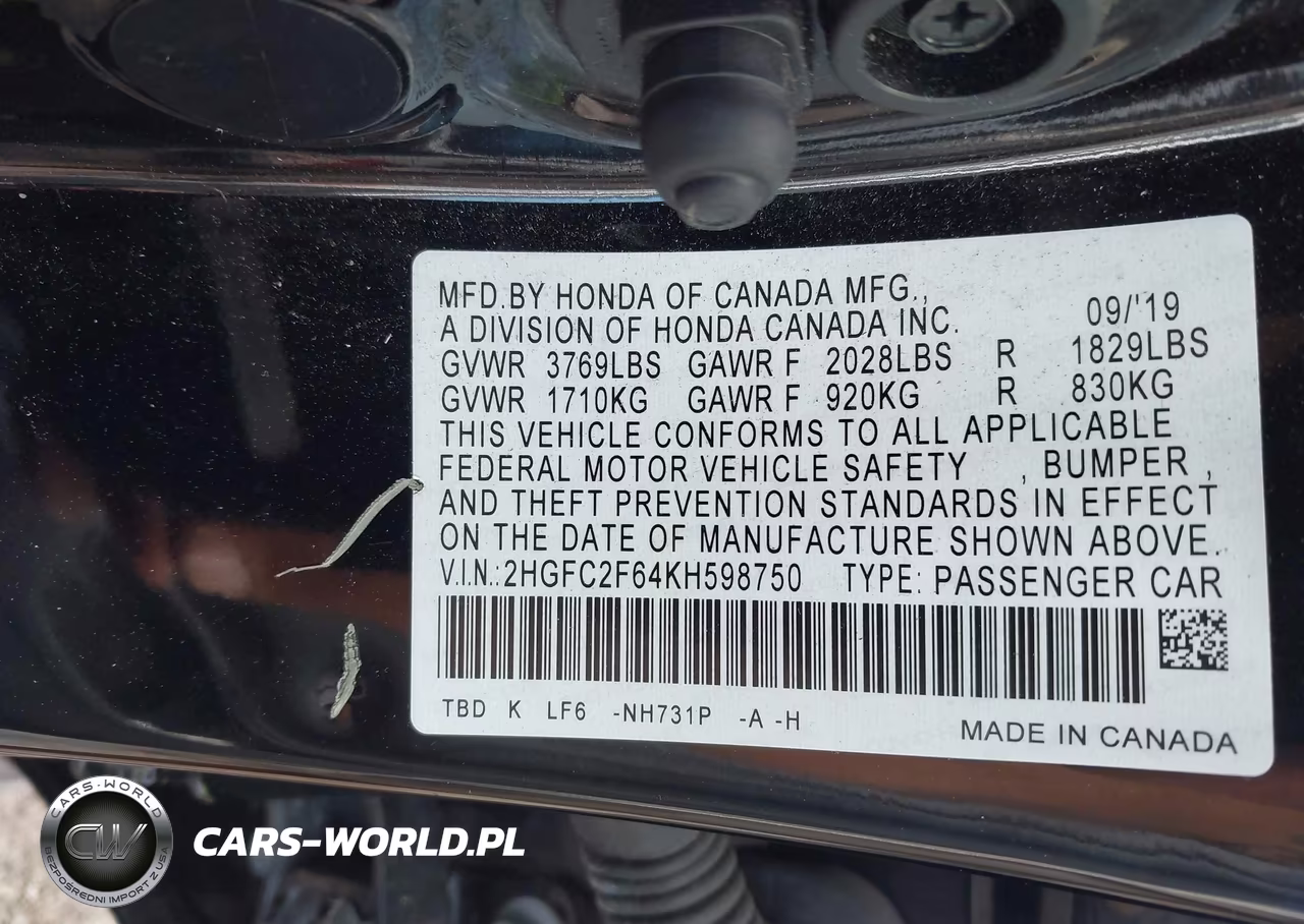 2019 Honda Civic Lx VIN:2HGFC2F64KH598750 - 9