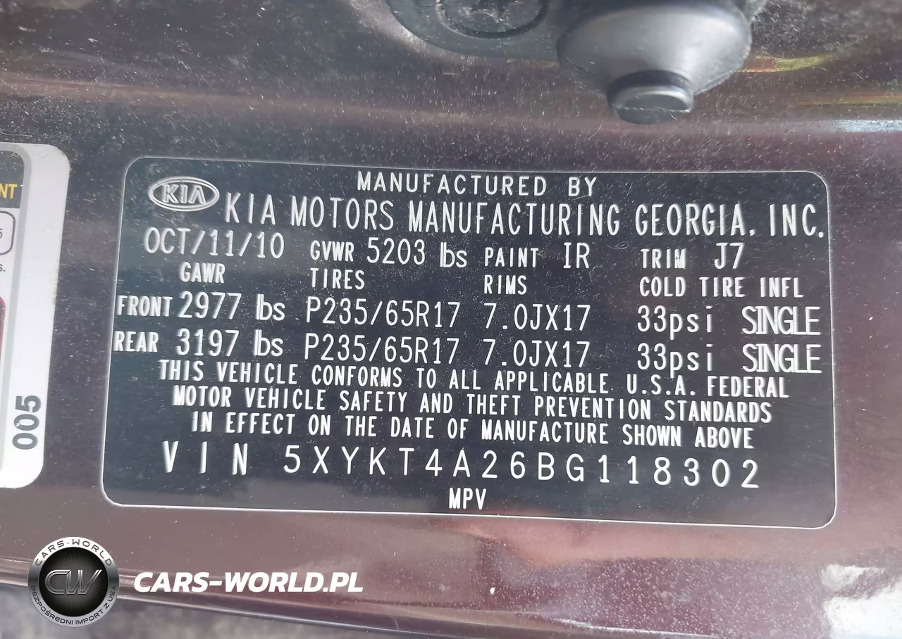 2011 Kia Sorento Lx V6 VIN:5XYKT4A26BG118302 - 9