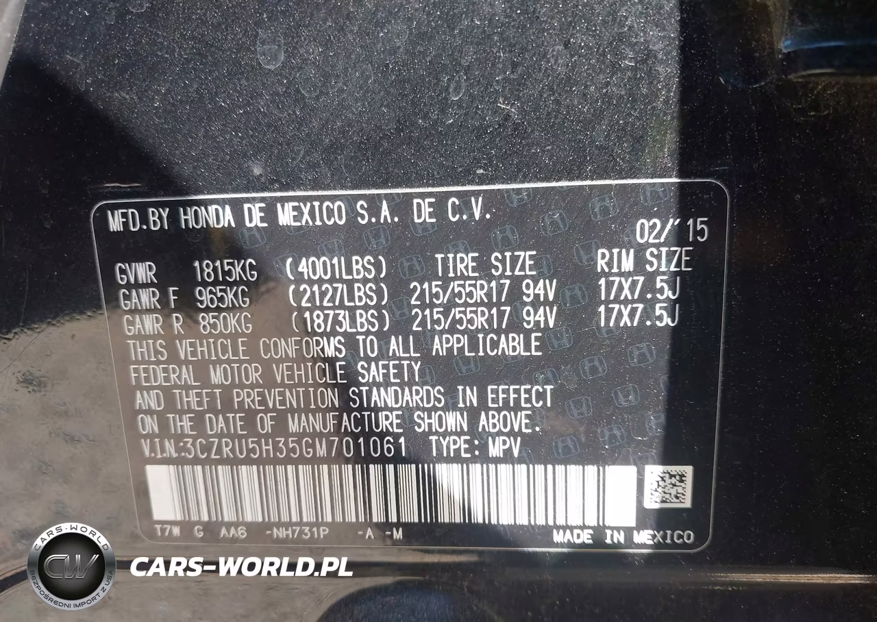 2016 Honda Hr-V Lx VIN:3CZRU5H35GM701061 - 9