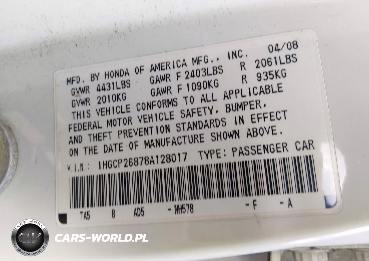 2008 Honda Accord 2.4 Ex-L VIN:1HGCP26878A128017 - 9