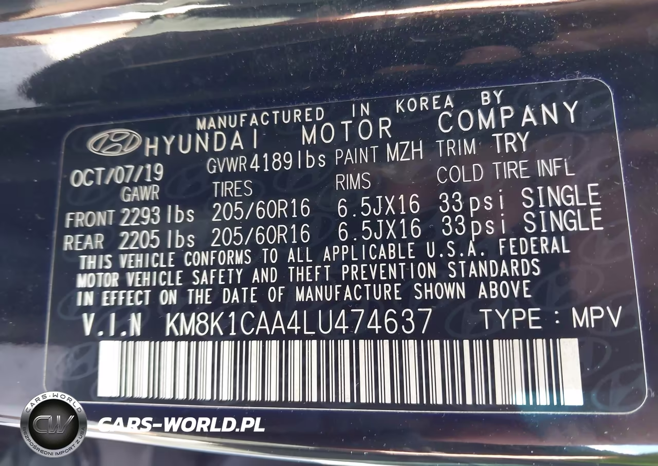 2020 Hyundai Kona Se VIN:KM8K1CAA4LU474637 - 9