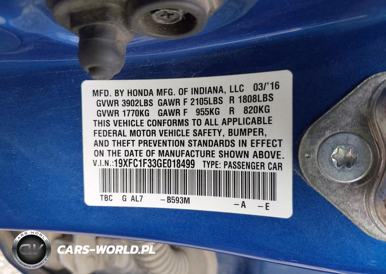 2016 Honda Civic Ex-T VIN:19XFC1F33GE018499 - 9