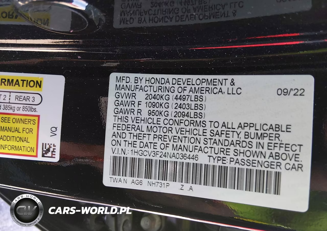 2022 Honda Accord Hybrid Sport VIN:1HGCV3F24NA036446 - 9