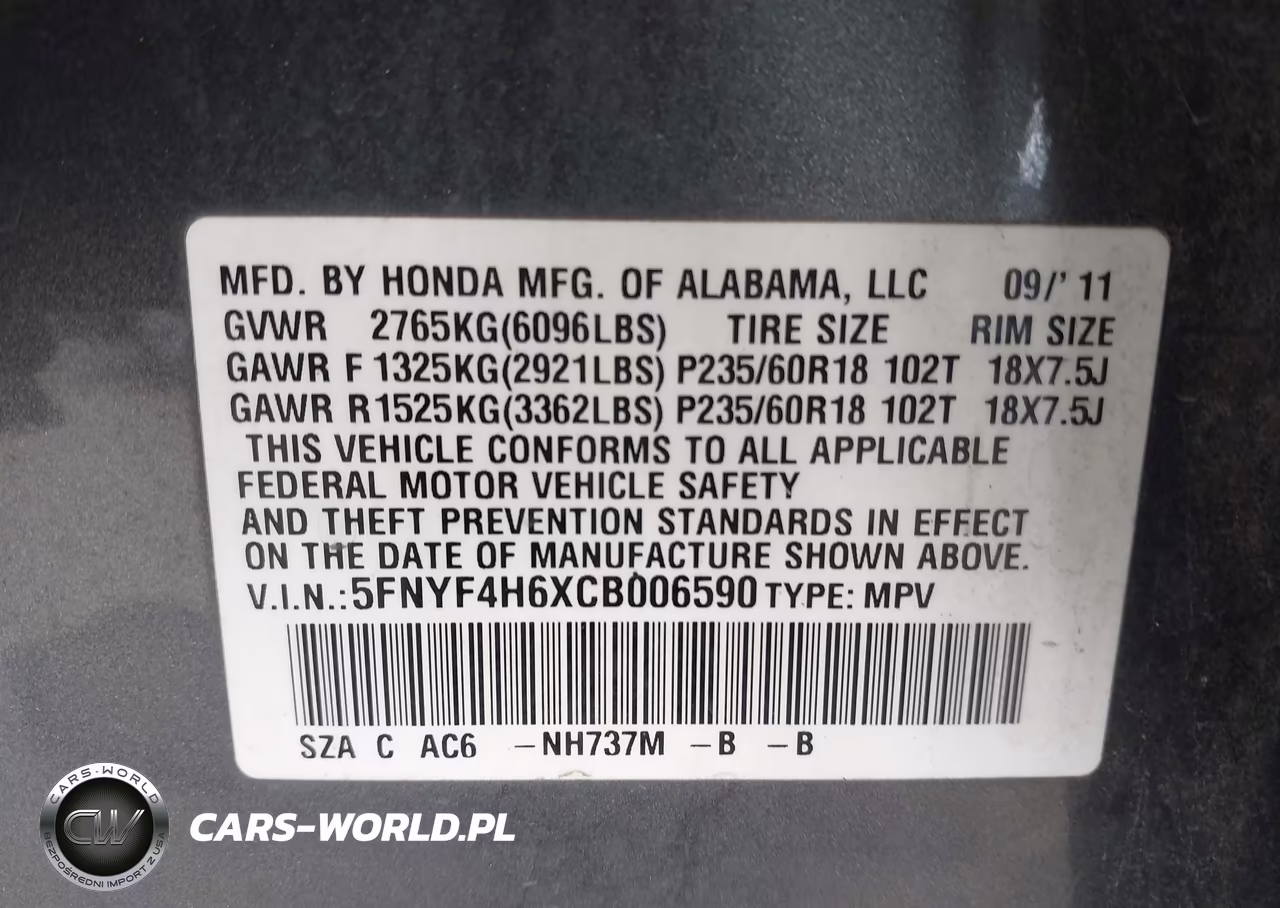 2012 Honda Pilot Ex-L VIN:5FNYF4H6XCB006590 - 9