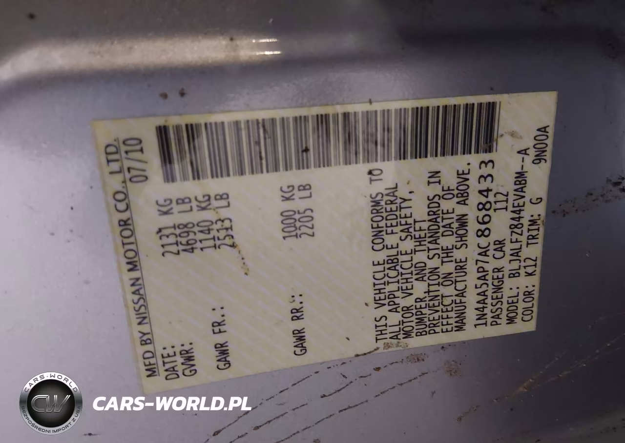 2010 NISSAN MAXIMA S VIN:1N4AA5AP7AC868433 - 9