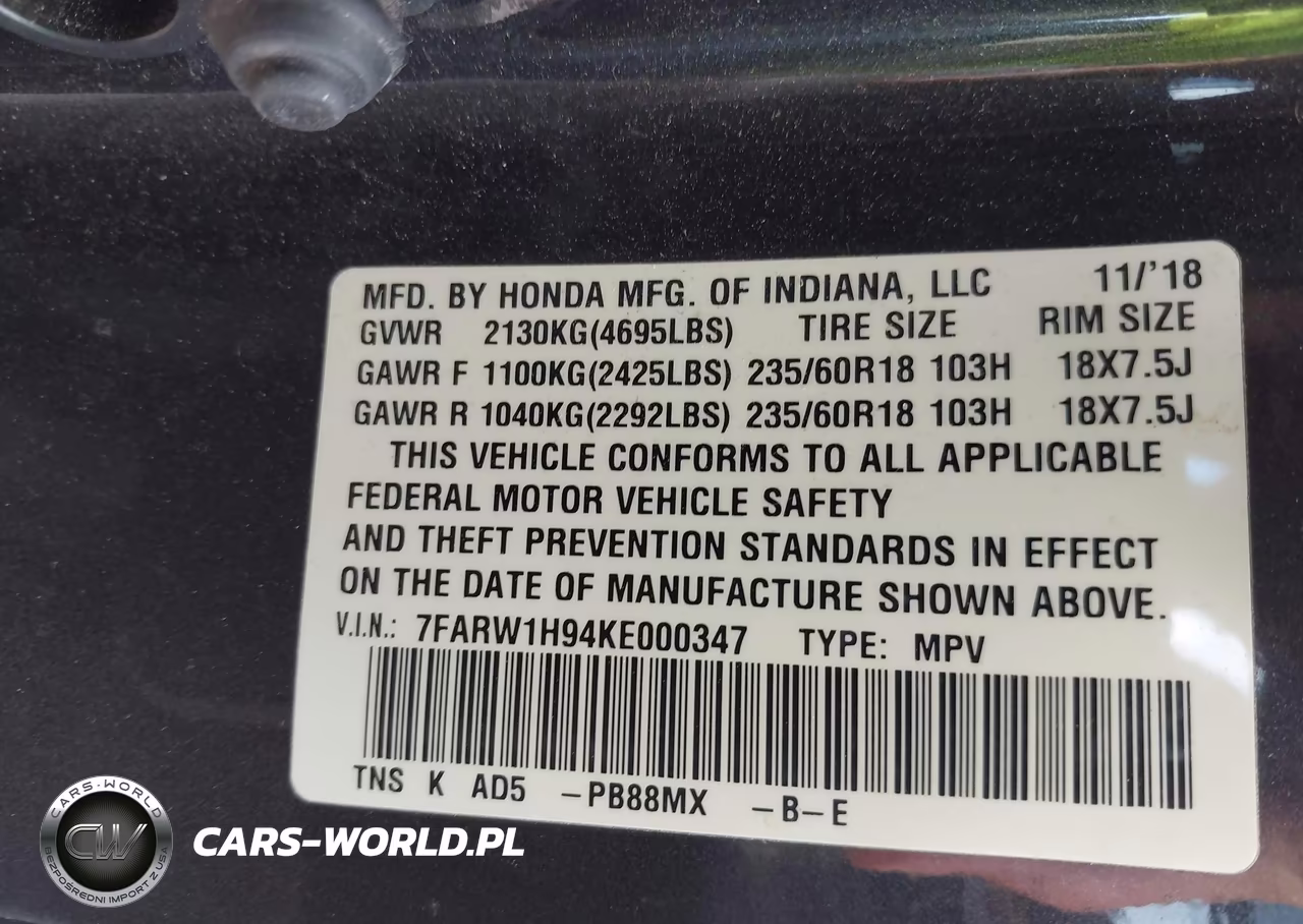 2019 Honda Cr-V Touring VIN:7FARW1H94KE000347 - 9