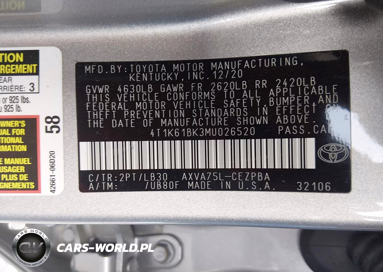 2021 Toyota Camry Xse Awd VIN:4T1K61BK3MU026520 - 9