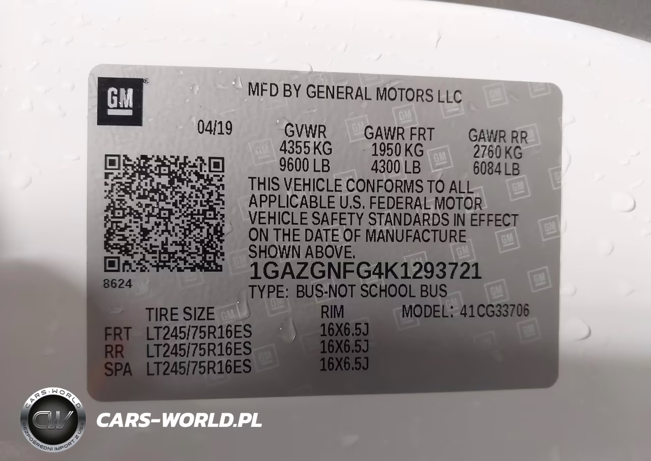 2019 Chevrolet Express 3500 Ls VIN:1GAZGNFG4K1293721 - 9