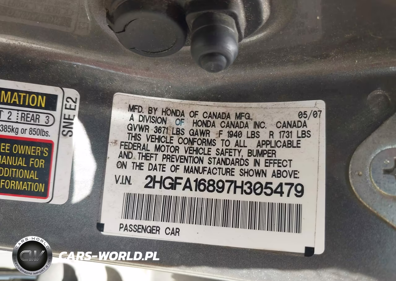 2007 Honda Civic Ex VIN:2HGFA16897H305479 - 9