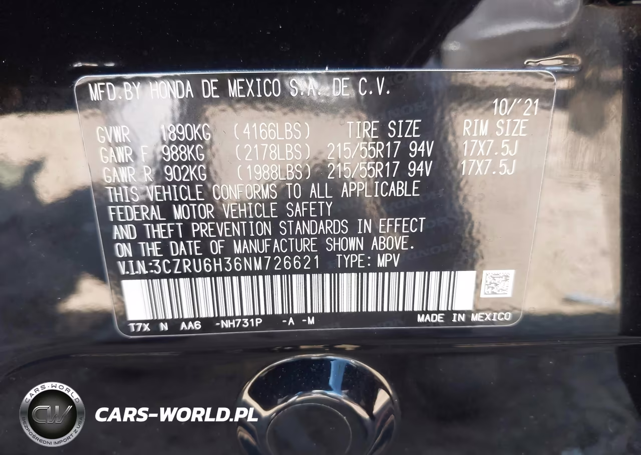 2022 Honda Hr-V Awd Lx VIN:3CZRU6H36NM726621 - 9