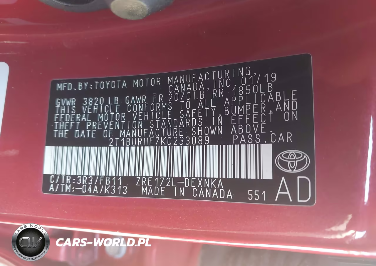 2019 Toyota Corolla Le VIN:2T1BURHE7KC233089 - 9
