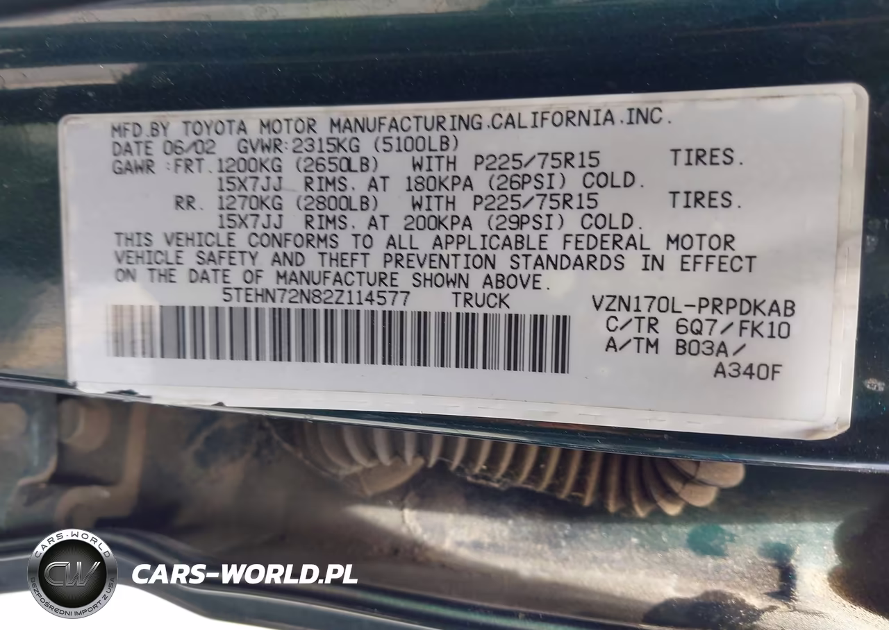 2002 Toyota Tacoma Base V6 VIN:5TEHN72N82Z114577 - 9