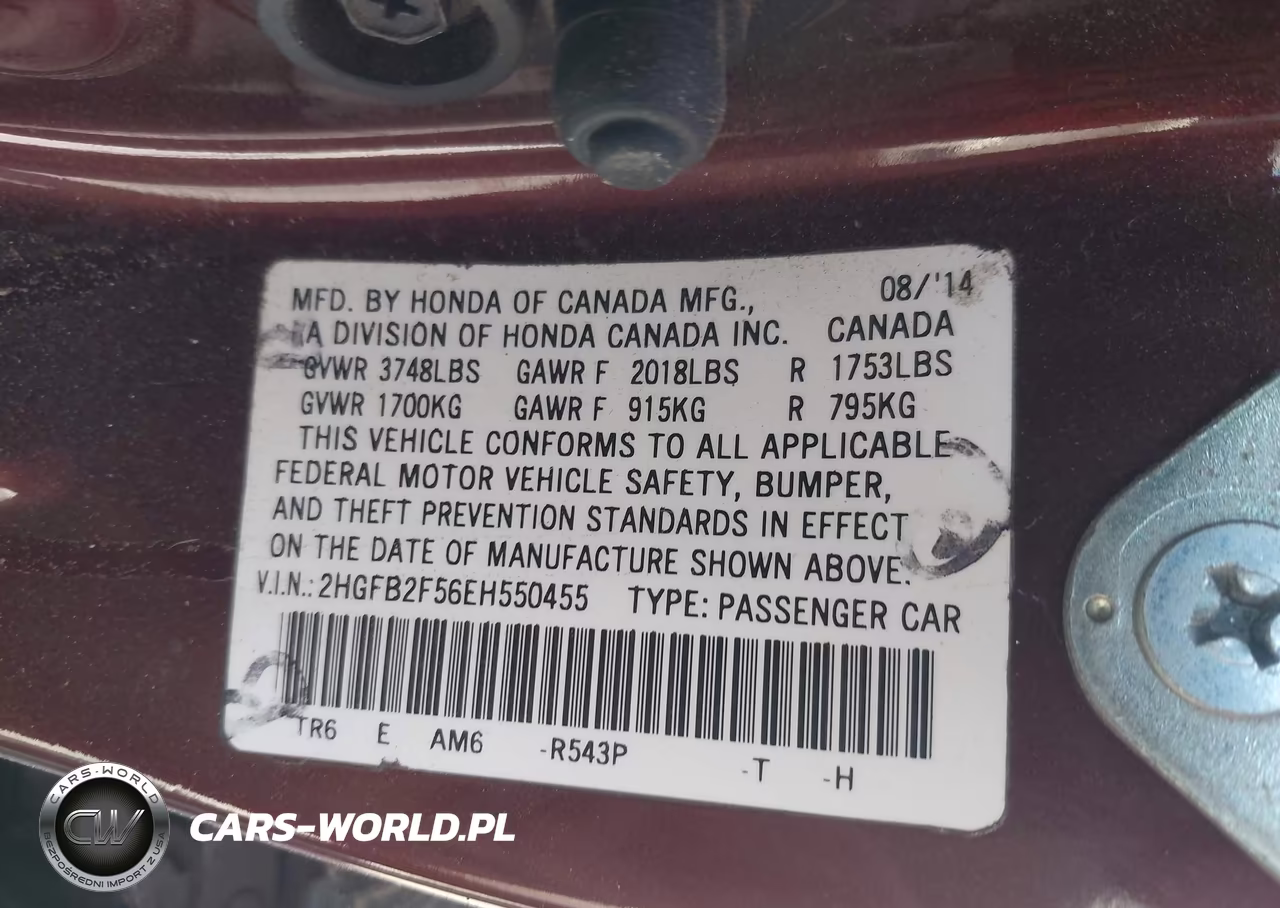 2014 Honda Civic Lx VIN:2HGFB2F56EH550455 - 9