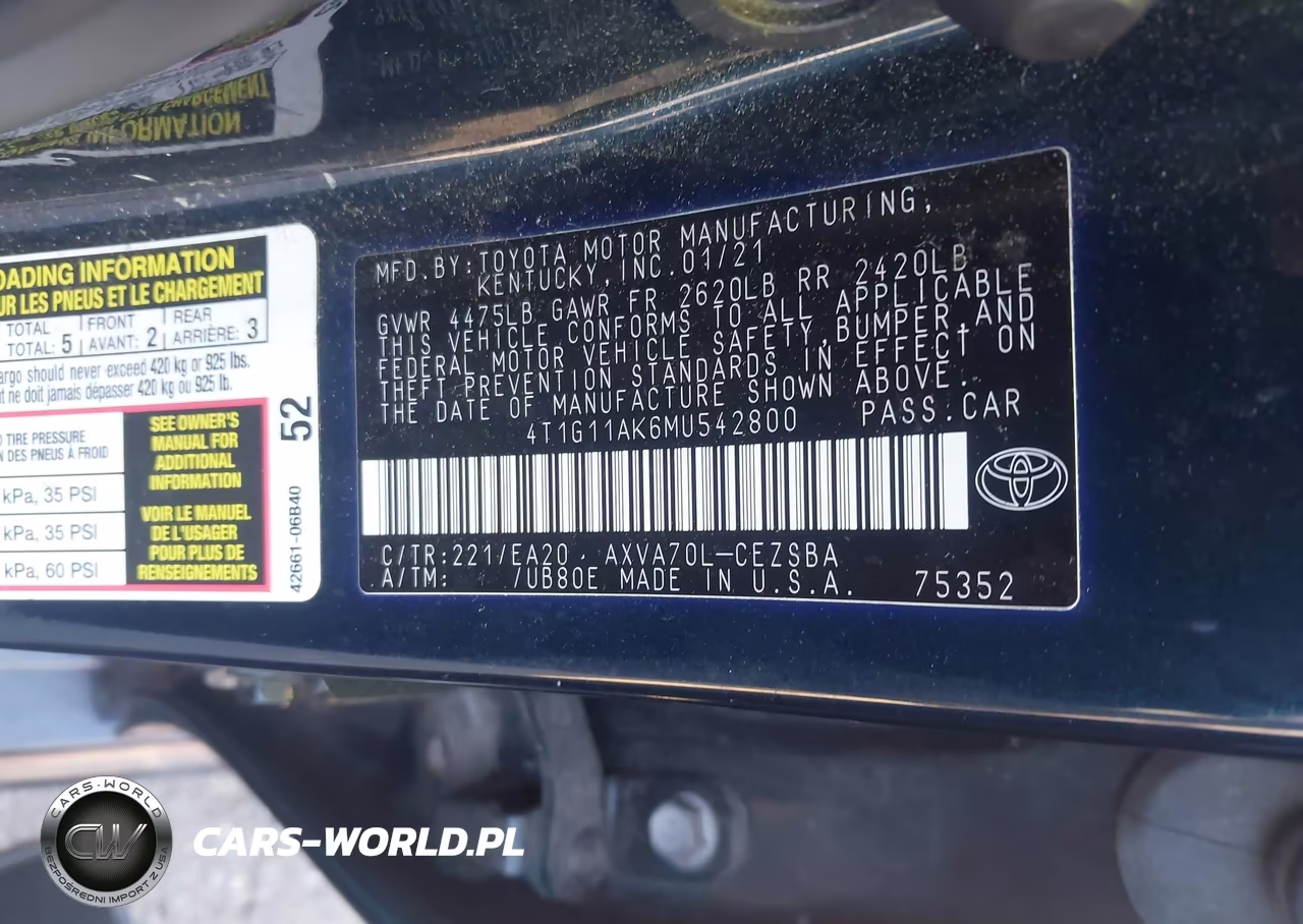 2021 Toyota Camry Se VIN:4T1G11AK6MU542800 - 9
