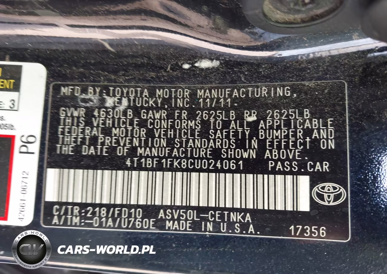 2012 Toyota Camry Le VIN:4T1BF1FK8CU024061 - 9