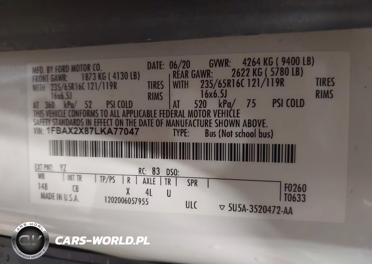 2020 Ford Transit-350 Passenger Van Xl VIN:1FBAX2X87LKA77047 - 9