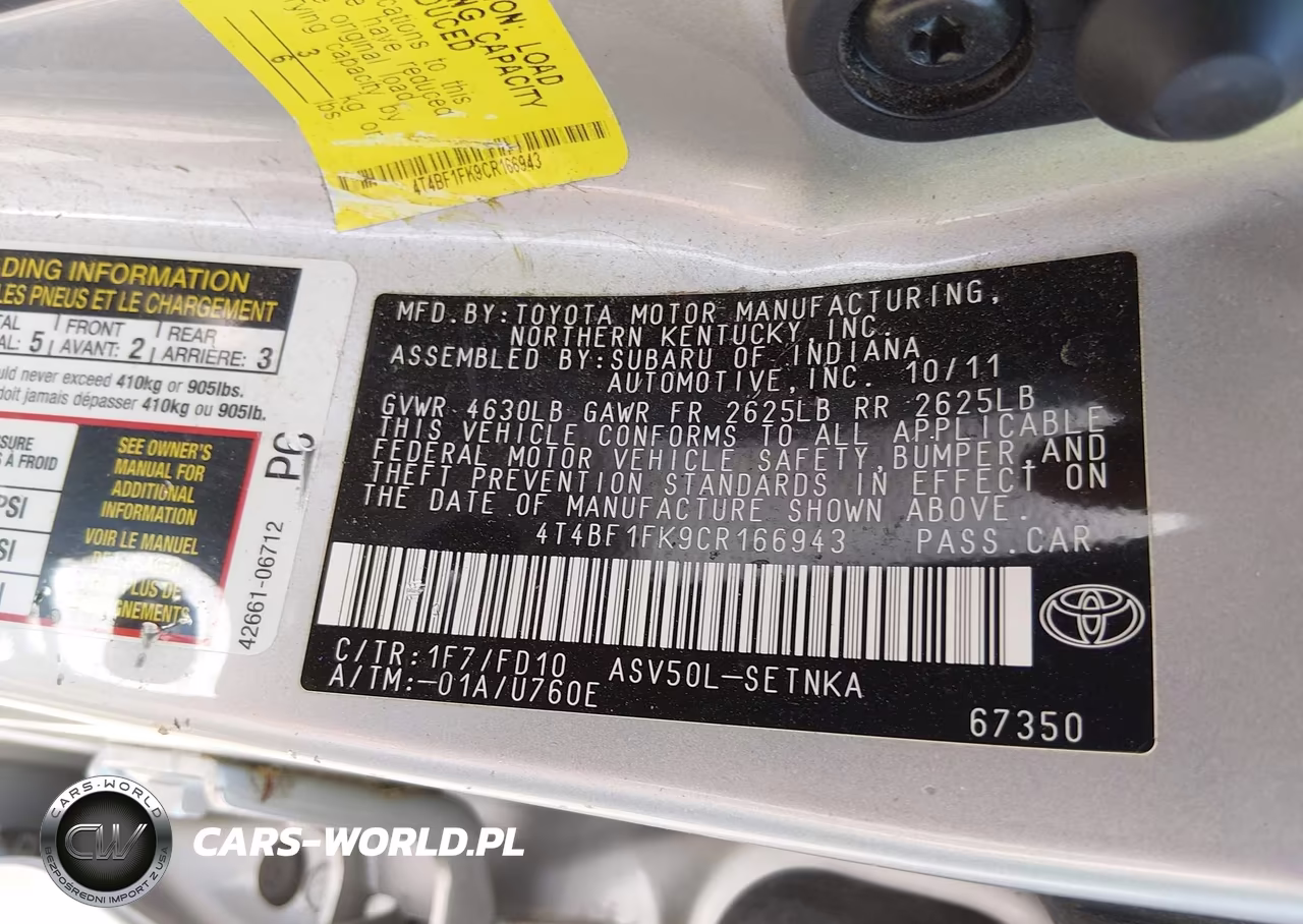 2012 Toyota Camry Le VIN:4T4BF1FK9CR166943 - 9
