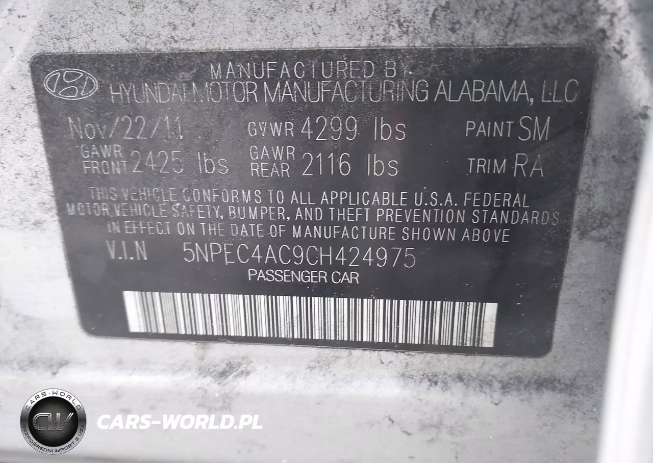 2012 Hyundai Sonata Se VIN:5NPEC4AC9CH424975 - 9