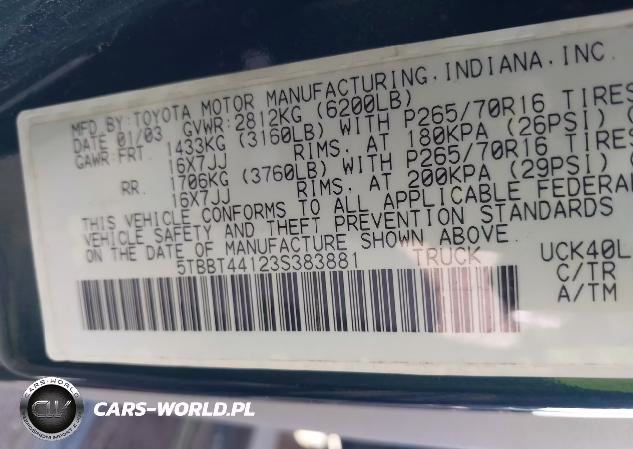 2003 Toyota Tundra Access Cab Sr5 VIN:5TBBT44123S383881 - 9