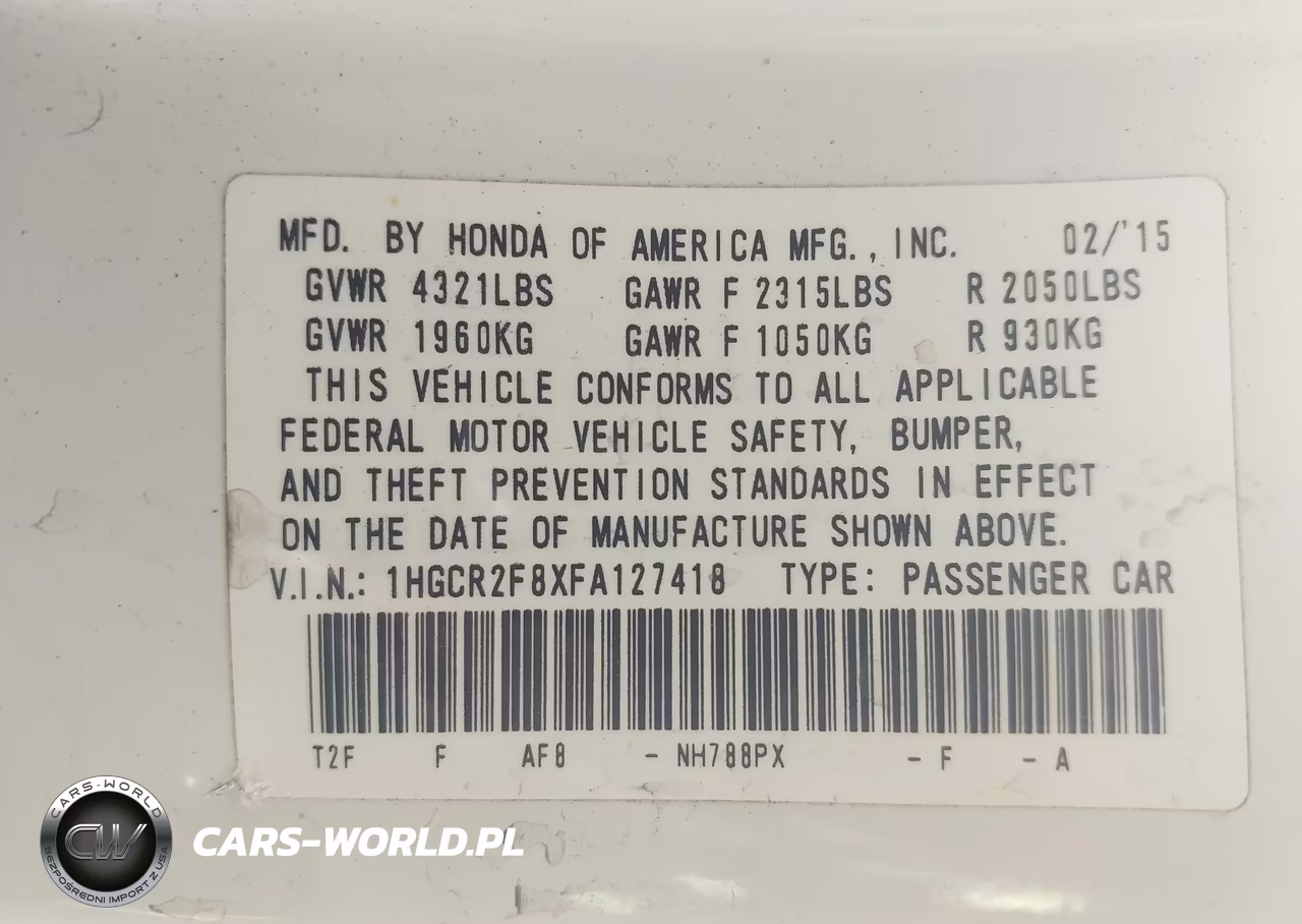 2015 Honda Accord Ex-L VIN:1HGCR2F8XFA127418 - 9