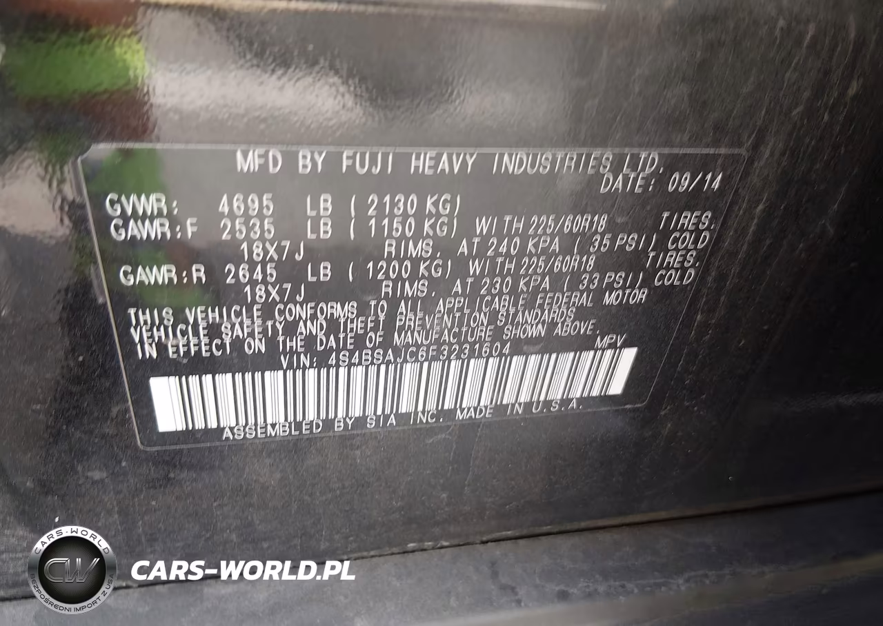 2015 Subaru Outback 2.5I Limited VIN:4S4BSAJC6F3231604 - 9