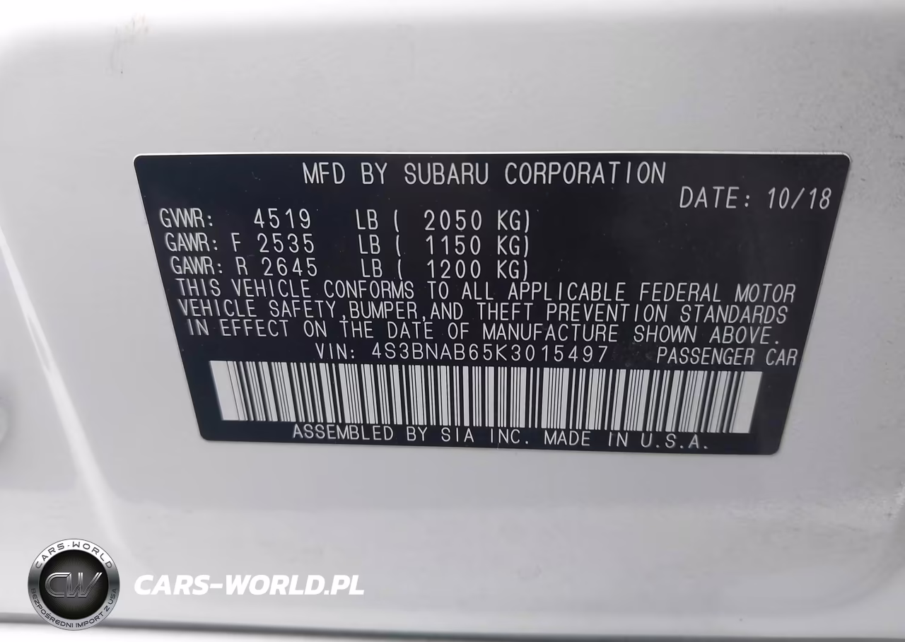 2019 Subaru Legacy 2.5I VIN:4S3BNAB65K3015497 - 9
