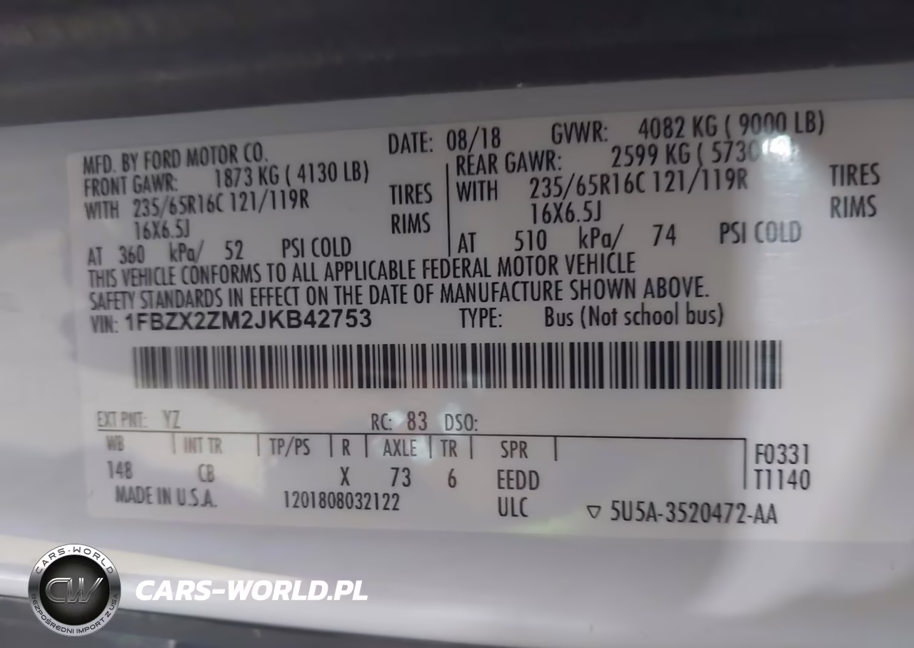 2018 Ford Transit-350 Xl VIN:1FBZX2ZM2JKB42753 - 9