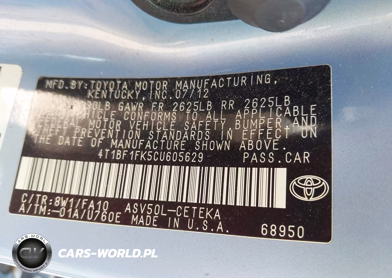 2012 Toyota Camry L VIN:4T1BF1FK5CU605629 - 9