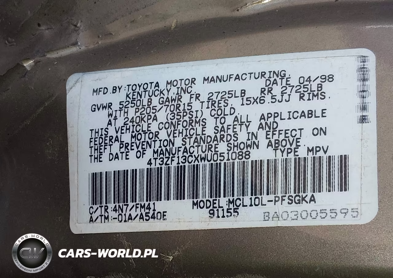 1998 Toyota Sienna Le-Xle VIN:4T3ZF13CXWU051088 - 9