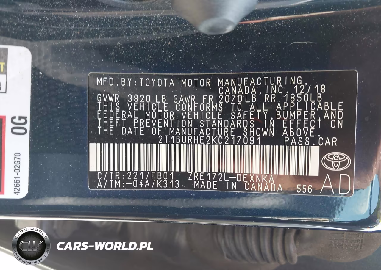 2019 Toyota Corolla Le VIN:2T1BURHE2KC217091 - 9