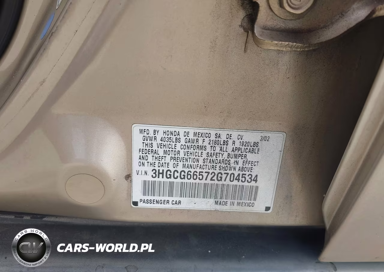 2002 Honda Accord 2.3 Lx VIN:3HGCG66572G704534 - 9