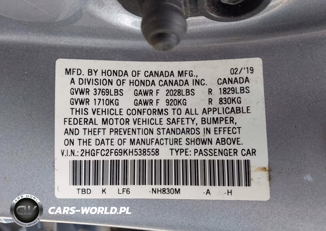 2019 Honda Civic Lx VIN:2HGFC2F69KH538558 - 9